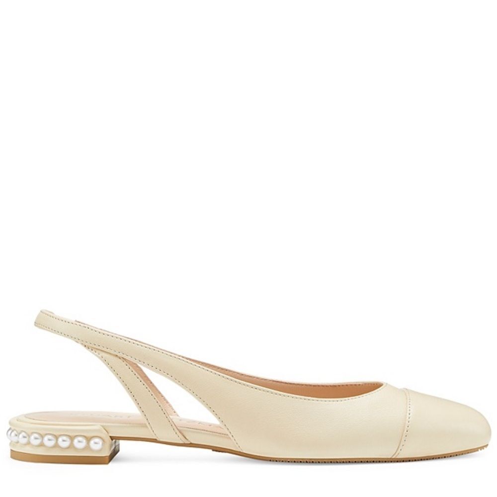 Stuart Weitzman Ivory Pearl-Embellished Slingback Flats